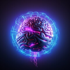 A glowing brain with a circuit board pattern on the outside.