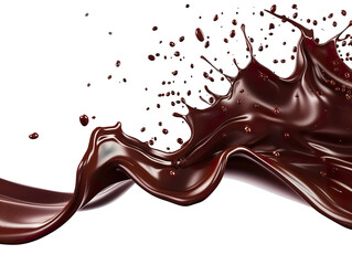 Wall Mural - Dark brown Chocolate or cocoa liquid swirl splash with little foundation bubbles isolated on white background PNG