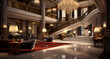 Luxurious hotel lobby with chandeliers