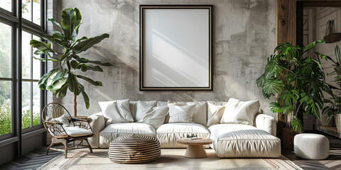 Canvas Print - Frame mockup, ISO A paper size. Living room wall poster mockup. 