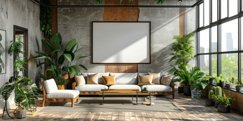 Canvas Print - Frame mockup, ISO A paper size. Living room wall poster mockup. 