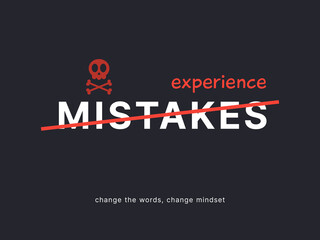 Simple Motivation graphic on dark background. Overwritten text of mistakes