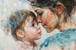 Painterly portrait of a mother looking affectionately at her curious toddler