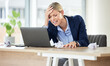 © peopleimages.com - Headache, woman and laptop in office with sad accountant with audit problem and internet issue. Stress, accounting report and work mistake with technology and burnout from anxiety of employee at desk
