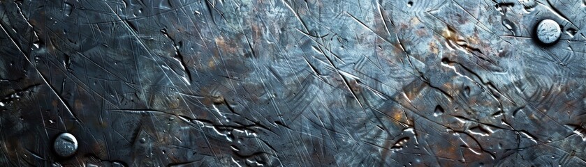 Blue and gray rough metal texture with shiny rivets.