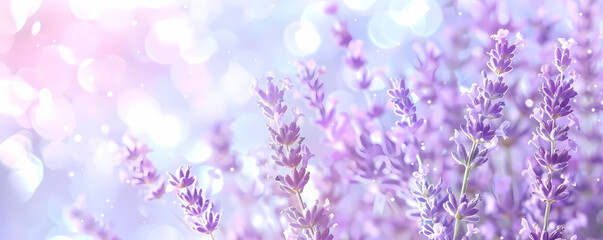 Wall Mural - lavender flower background with bokeh lights in the distance