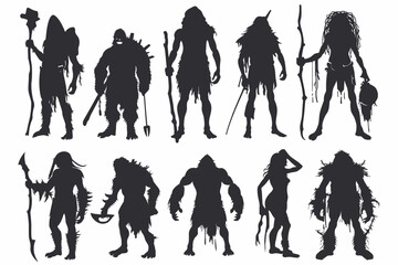 Wall Mural - Set of Silhouette Caveman