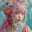 © patypixie - Una chica harajuku con cabello rosado y un tocado de flores