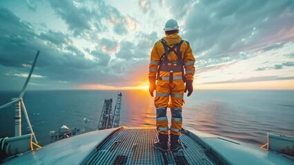 Wall Mural - engineers are repairing and maintaining an offshore turbine house. portrait of a skilled professiona