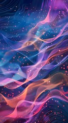 Wall Mural - Vibrant Cosmic Fractal Energy Mesmerizing Digital Abstract Landscape of Glowing Particles and Luminous Waves in a Surreal Galactic Dreamscape