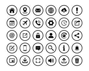 contact and communication icon. contact information icons. linear and round.