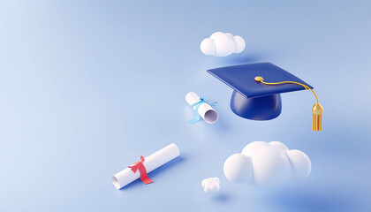 Graduation cap background for graduation ceremony and degree celebration concept, 3d rendering