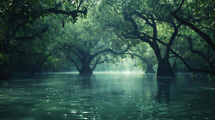 Wall Mural - beauty of water amidst old trees and a large trunk