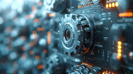 Wall Mural - Gears and gear mechanism, high tech digital technology and engineering, abstract technology background