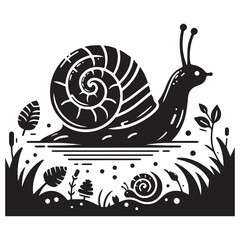 Wall Mural - Snail Silhouette vector flat illustration.