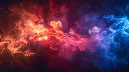 Wall Mural - Dynamic interaction of red and blue smoke in abstract art design