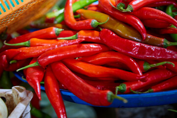 Wall Mural - Red chili peppers at market