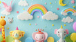 A charming children's wallpaper with whimsical cartoon animals
