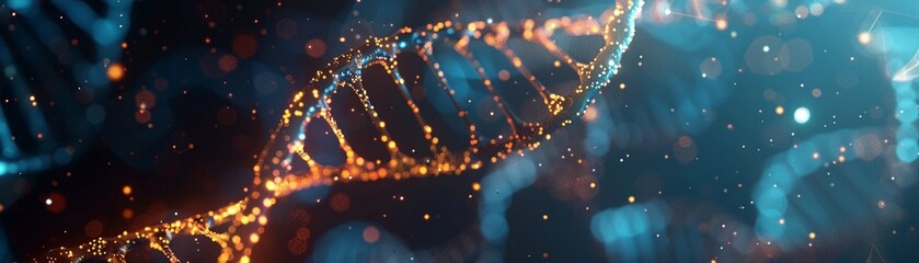 Brightly glowing DNA double helix against a dark background