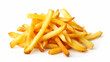 A pile of french fries on a white background.