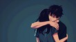 © Дмитрий Баронин - Young guy and girl in a hug, in cartoon anime style. Place for text.
