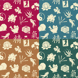 Fototapeta Big Ben - Seamless patterns with icons of traditional Chinese medicine.