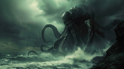 Cthulhu, Lovecraft, mythos, horror, creature, tentacles, cosmic, ancient, elder god, fiction, mythology, cult, monster, deity, nightmare, cosmic horror, Great Old One, cosmic entity, fantasy, supernat