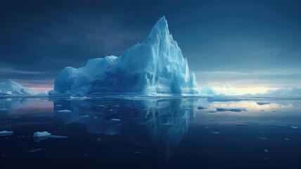 Wall Mural - Iceberg in a serene ocean environment with blue sky. A large white iceberg floating and reflecting with the middle of a ocean. Arctic landscape concept for climate change and nature themes. AIG35.