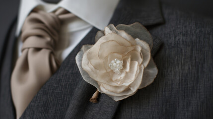 Wall Mural - Sophisticated Fabric Flower on Groom's Suit