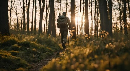 Sticker - Man hiking in the forest.