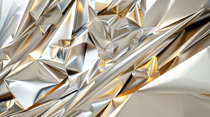 Wall Mural - white gold structure closeup: sharp angles, detailed, overlapping layers.