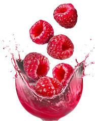 Wall Mural - Raspberries in juice splash isolated on a transparent background