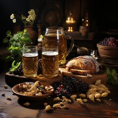 Wall Mural - a wooden table with jars of food