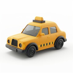 Wall Mural - Cute Taxi Cartoon Clay Illustration, 3D Icon, Isolated on white background