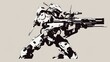 Vector Art of a high mobility, tactical mech samurai with night vision and thermal sensors, engaging in battlefield control, in a Minimalist, Monochromatic scheme