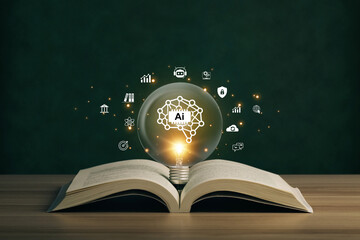 ai technology, artificial intelligence.machine learning, a light bulb with virtual artificial intell