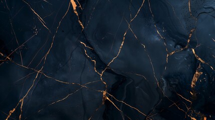 Wall Mural - Black marble luxury, dark blue with gold streaks, full focus, website background, design template