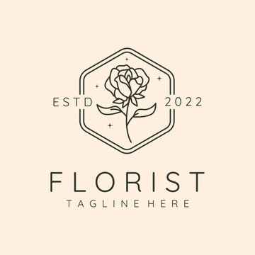rose florist line art logo vector symbol illustration design