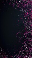Wall Mural - A vibrant vertical pattern of magenta and silver connections twisting around each other on a black background, with ample space at the bottom for text