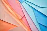 Fototapeta  - Abstract colored paper texture background. Minimal composition with geometric shapes and lines in pastel blue and, peach and orange colors