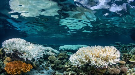 Wall Mural - A beautiful blue ocean with white coral and fish