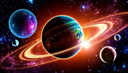 Wall Mural - Abstract celestial alignment background with planets and celestial bodies in motion.