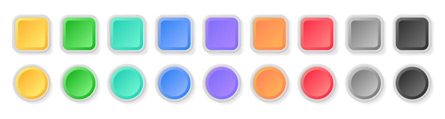 Wall Mural - multi color 3d button. square and circle glossy colorful web ui buttons. vector empty round button c