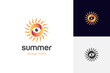 Sun bright logo icon design with eye symbol for summer vector illustration element