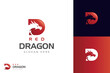 Red dragon and letter D logo design. Dragon head and D letter vector design idea with gradient coloring style