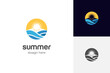 Abstract Circular Sun and Sea Wave Logo icon design for summer, Flat Vector Logo Design Template Element symbol