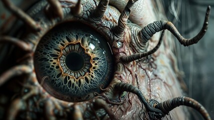 Detailed texture of a biohorror eye with spiral tentacles