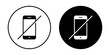 Turn off phone sign icon on black circle. No cellphone concept