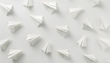 Collage with many paper planes on white background. Origami art