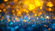 A blurred background with blue and gold lights.